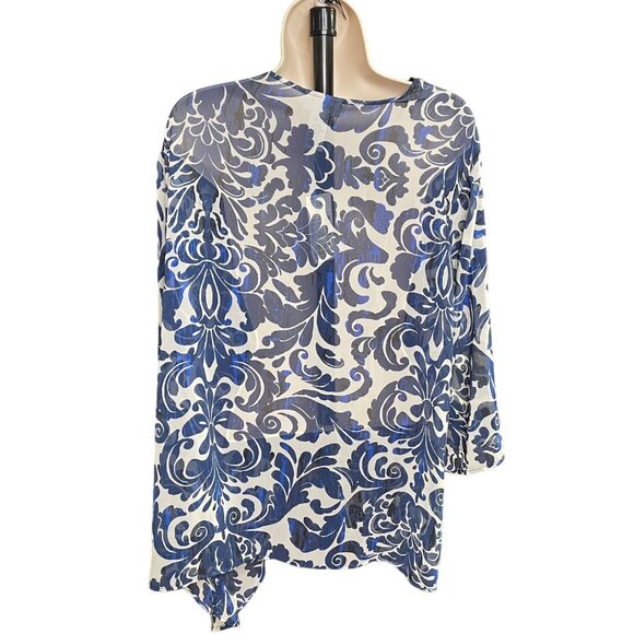 Catherines Lightweight Sheer Wrap Blue Floral Kimono Cardigan Plus Size 3X u - Picture 5 of 11